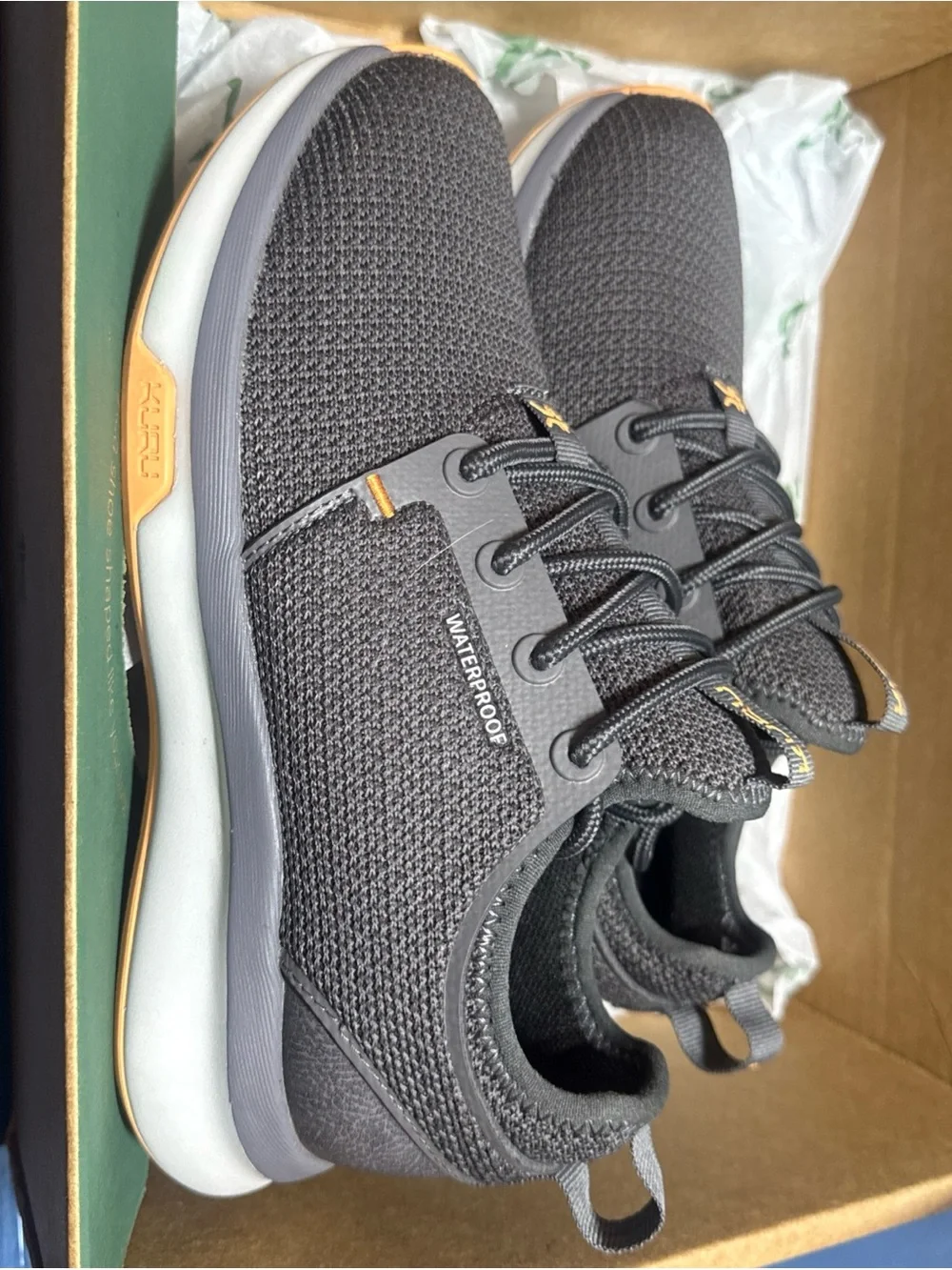 KURU atom  WP women’s Gray Knit Athletic Sneakers with Yellow Accents